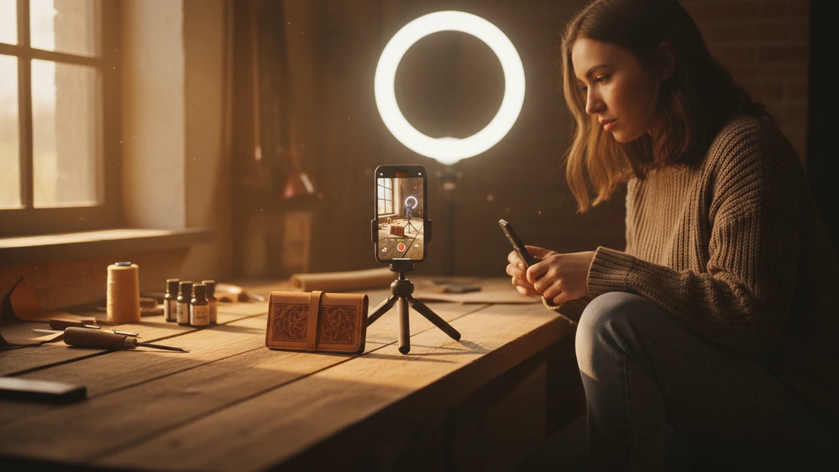 Telefonla dikey ürün videosu çeken içerik üreticisi